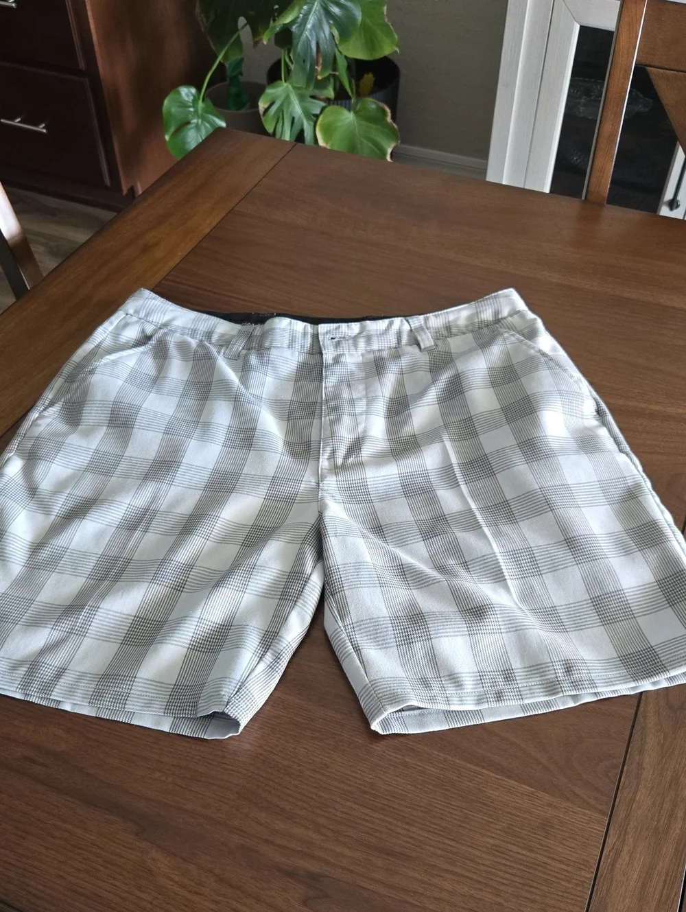 Travis Mathew Gray Plaid Flat Front Shorts